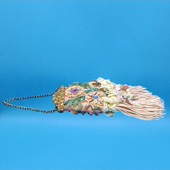 Victorian Purse Ornament Pink Beaded Lace Fringe Vintage Style Christmas v2 - Picture 7 of 10